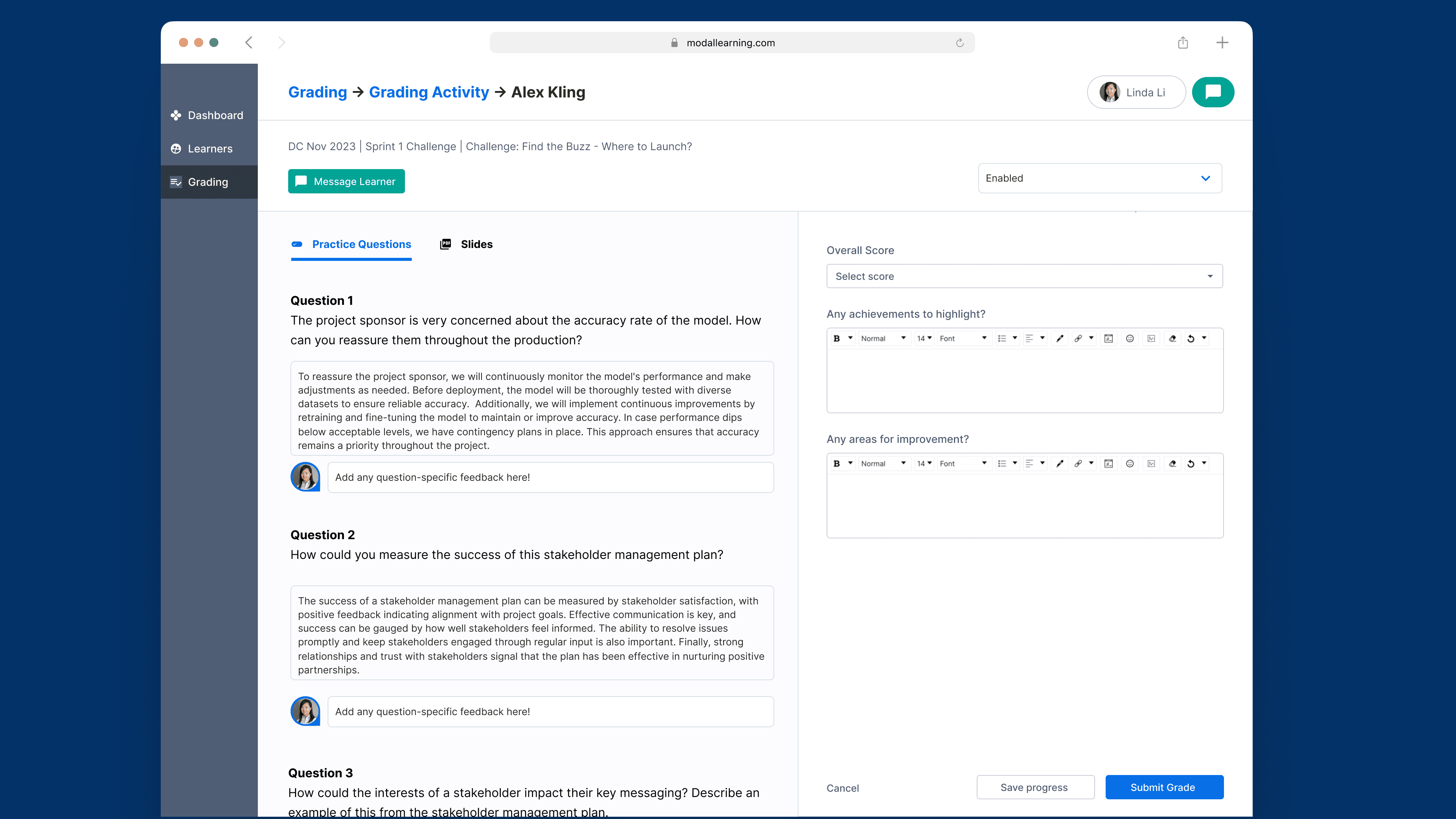 Modal Coach Portal Grading